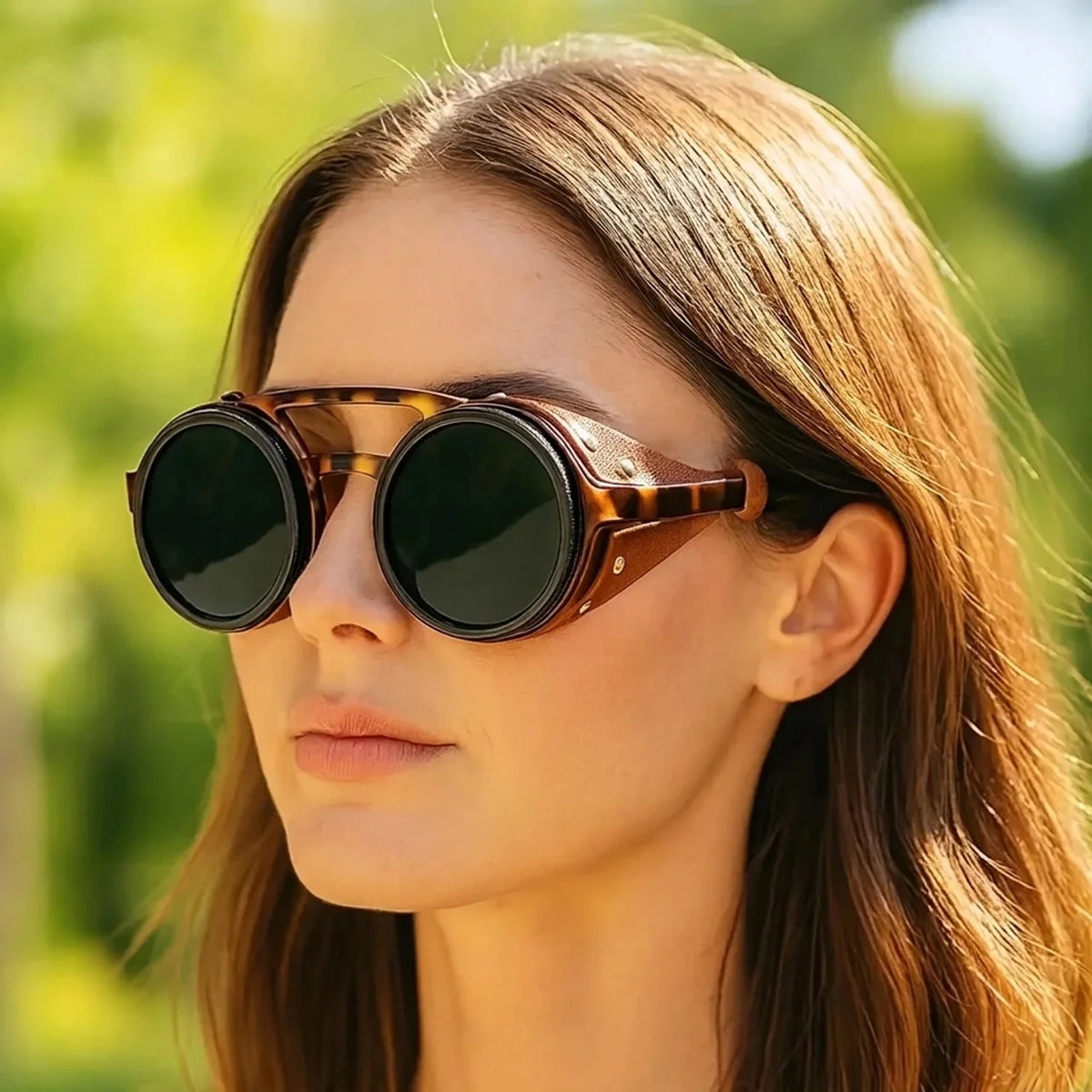 Lunettes de soleil polarisées ND9 réglables UV400 monture ronde rétro en alliage aluminium-magnésium