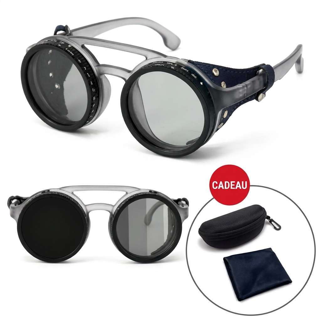 Lunettes de soleil polarisées ND9 réglables UV400 monture ronde rétro en alliage aluminium-magnésium