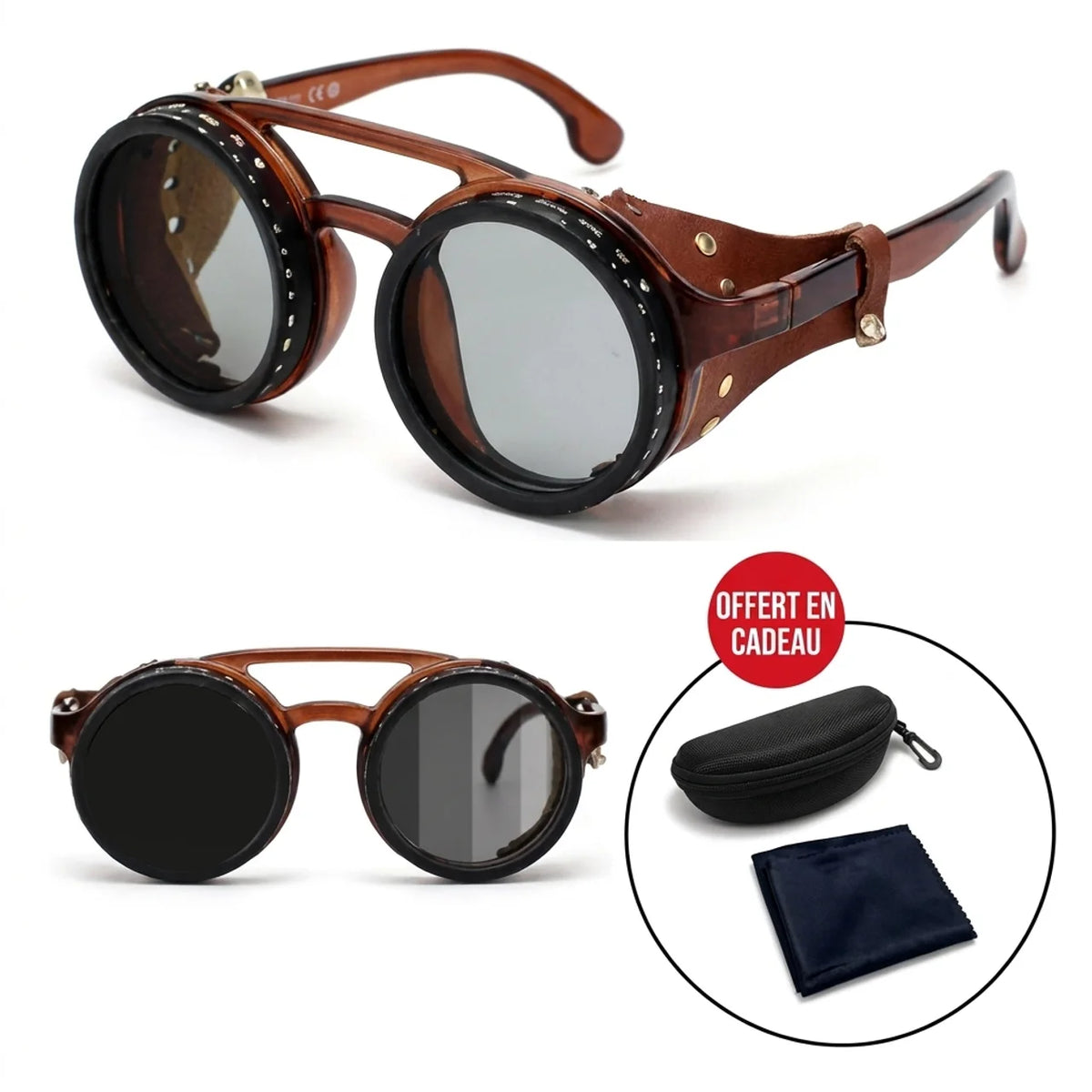 Lunettes de soleil polarisées ND9 réglables UV400 monture ronde rétro en alliage aluminium-magnésium