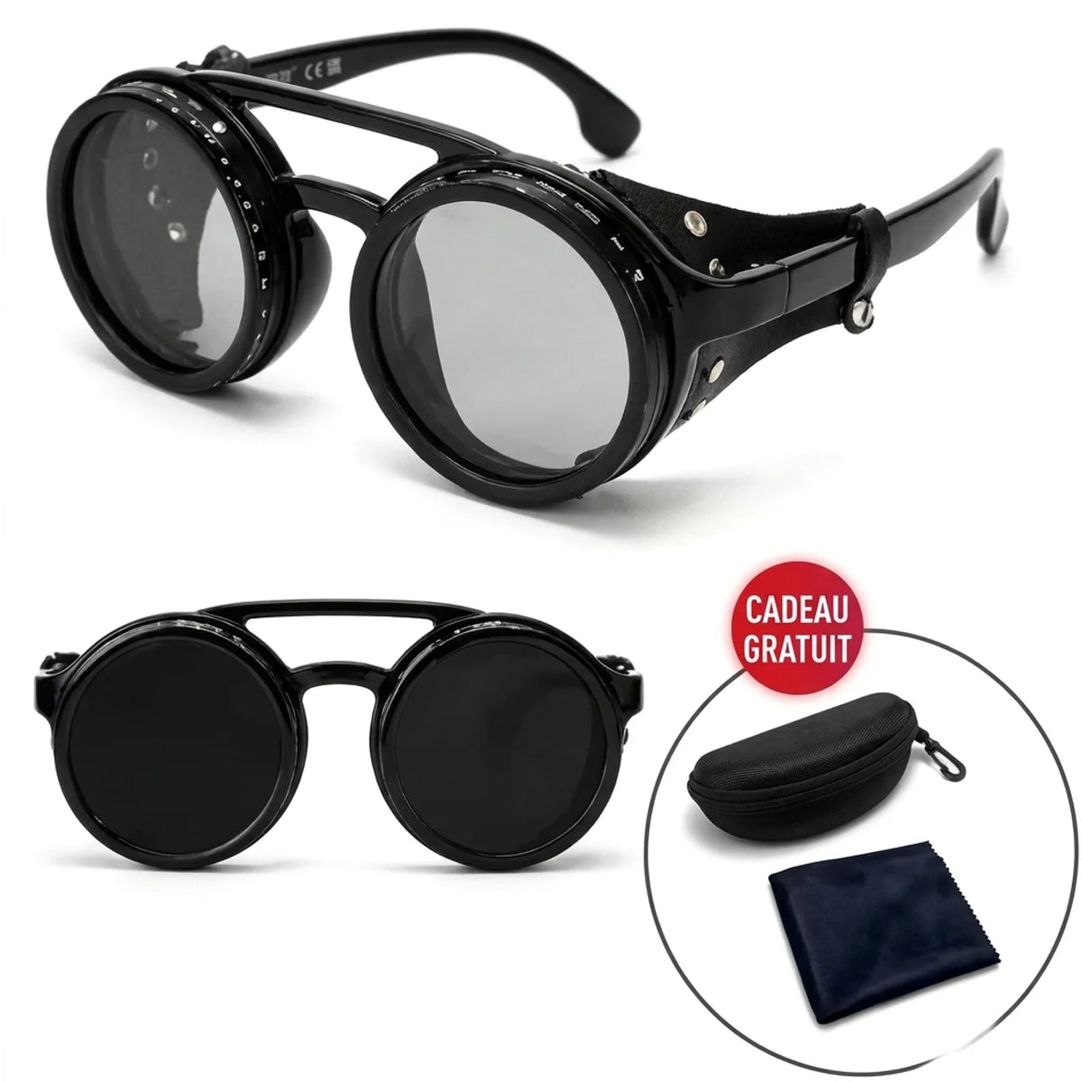 Lunettes de soleil polarisées ND9 réglables UV400 monture ronde rétro en alliage aluminium-magnésium