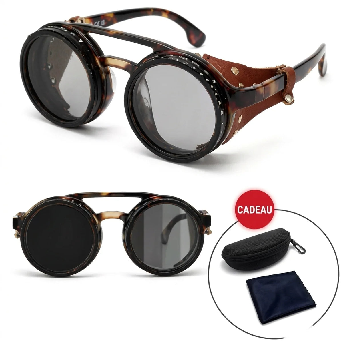 Lunettes de soleil polarisées ND9 réglables UV400 monture ronde rétro en alliage aluminium-magnésium