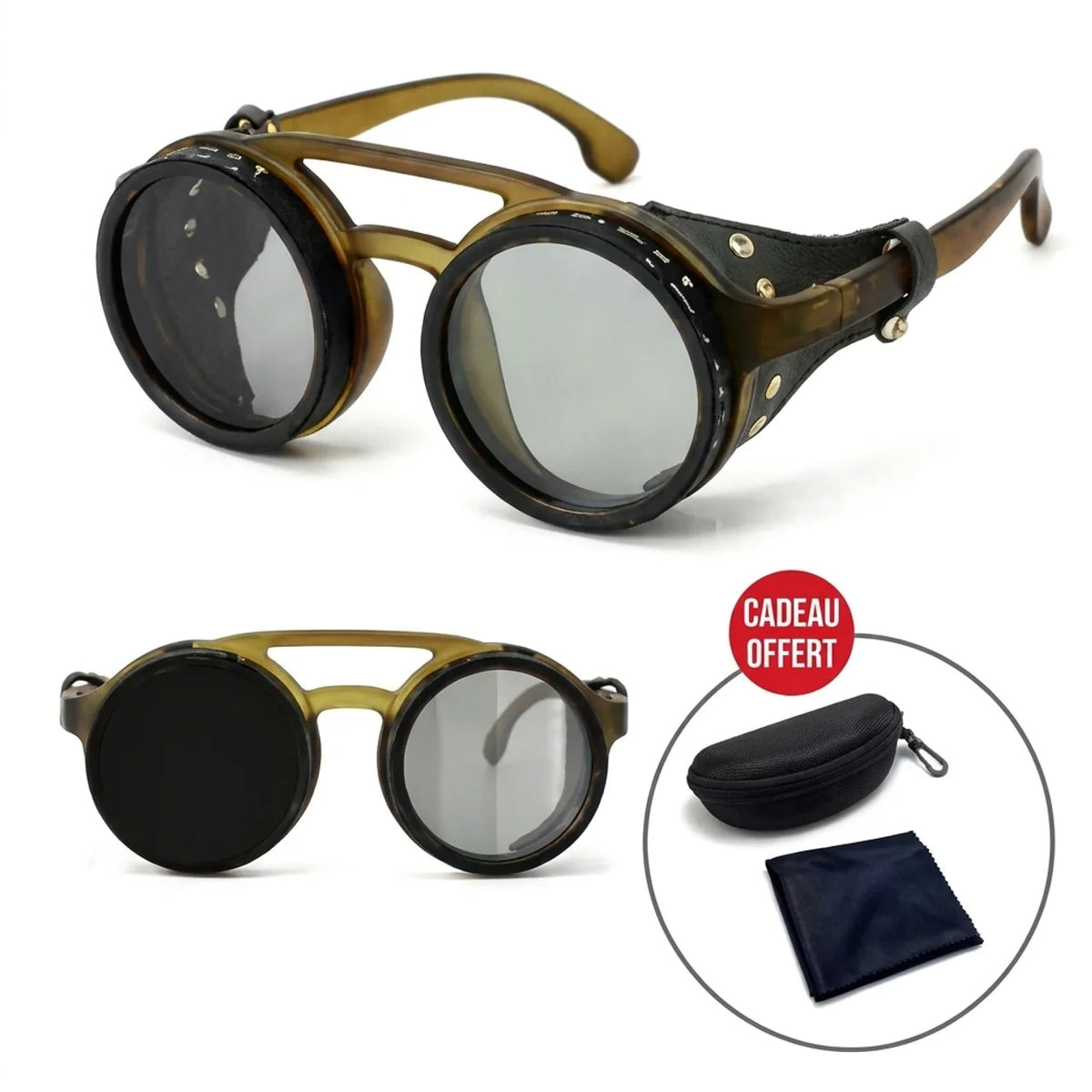 Lunettes de soleil polarisées ND9 réglables UV400 monture ronde rétro en alliage aluminium-magnésium