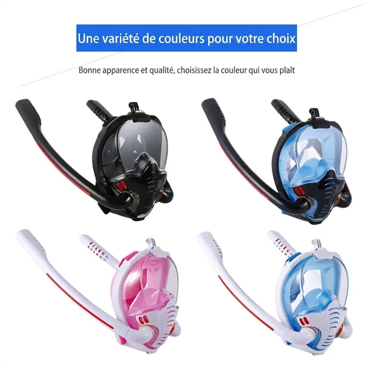 Masque Snorkeling Plongée Intégral Anti Buée Avec Support Caméra