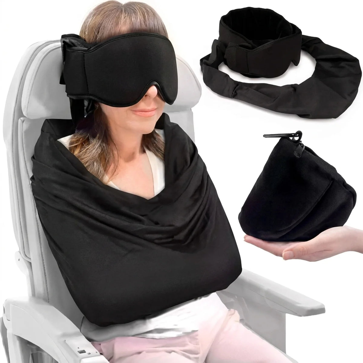 Masque de Sommeil & Système de Soutien Cervical 3-en-1 Bien Dormir en Avion