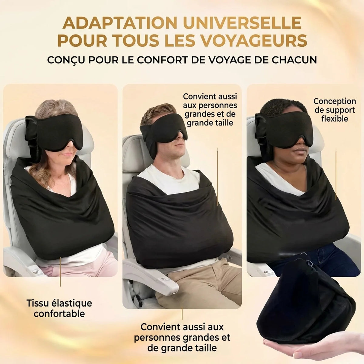 Masque de Sommeil & Système de Soutien Cervical 3-en-1 Bien Dormir en Avion