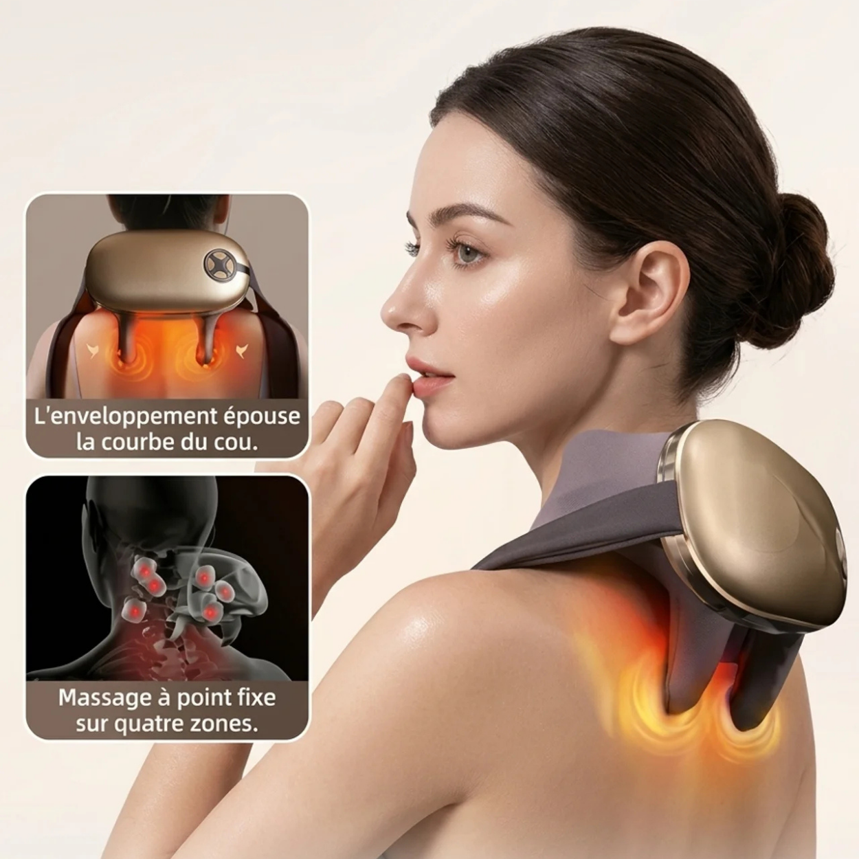 Masseur Cou et Épaules Électrique Appareil de Massage Cervical Chauffant 6D
