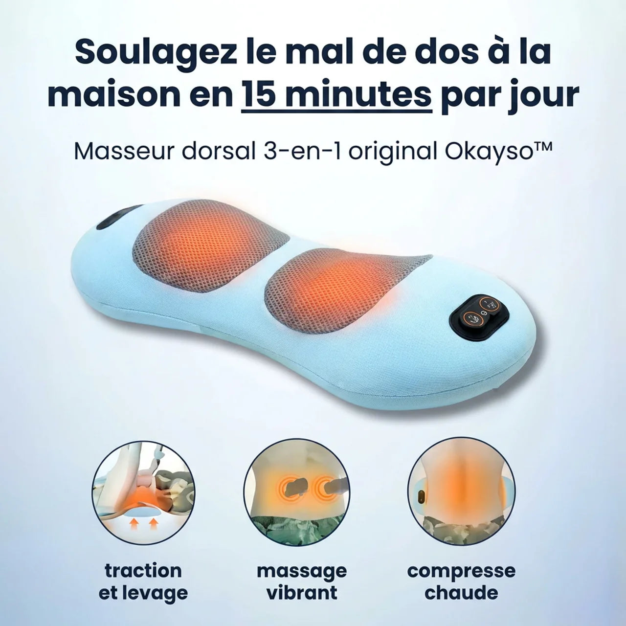Masseur Dorsal 3-en-1 – Traction Chaleur & Massage Vibrant pour Soulager le Dos