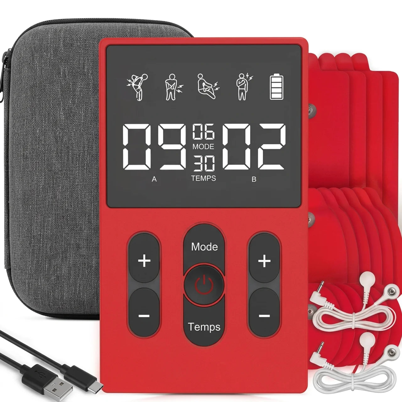 Appareil TENS EMS Électrostimulation Stimulateur Musculaire Électrique Rechargeable