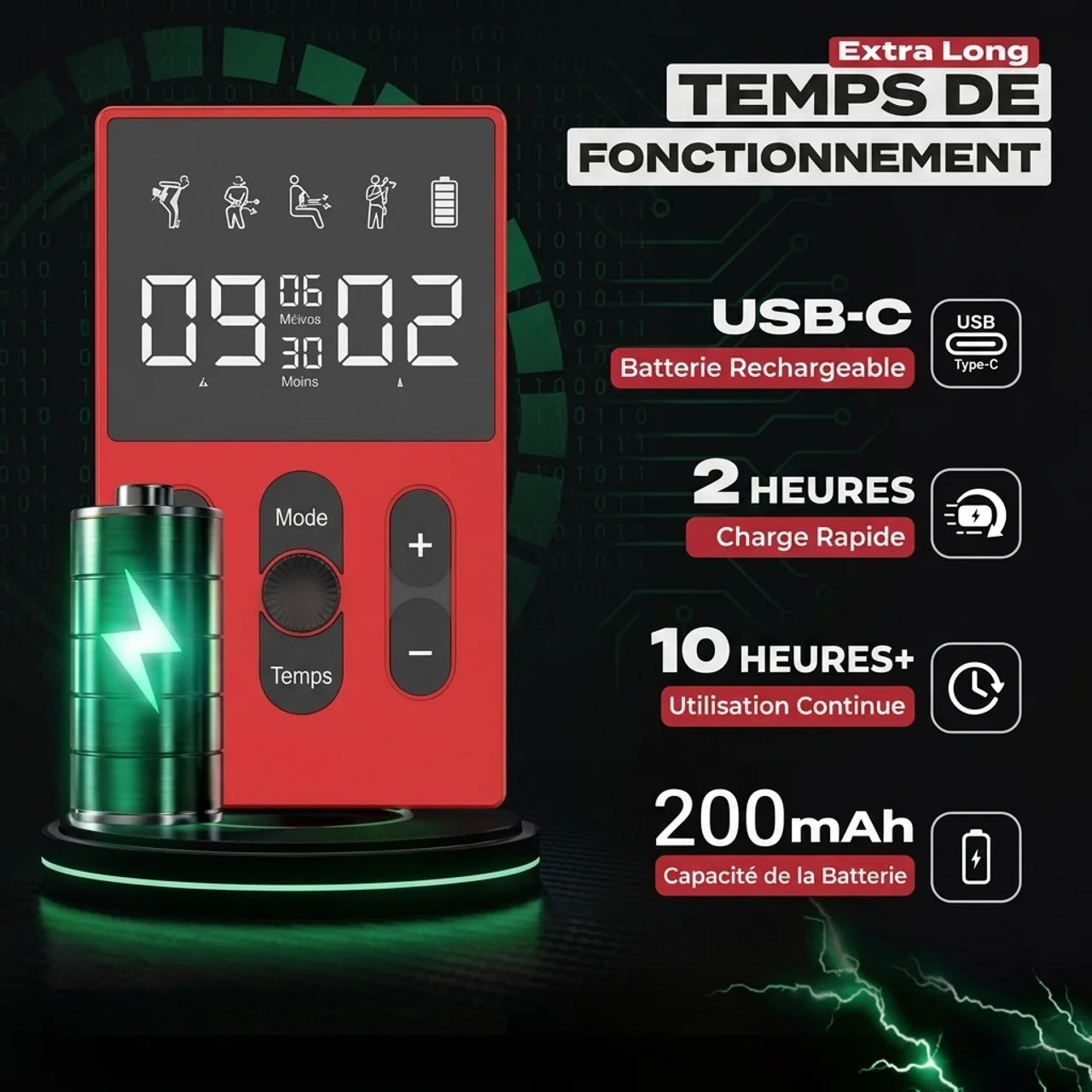 Appareil TENS EMS Électrostimulation Stimulateur Musculaire Électrique Rechargeable