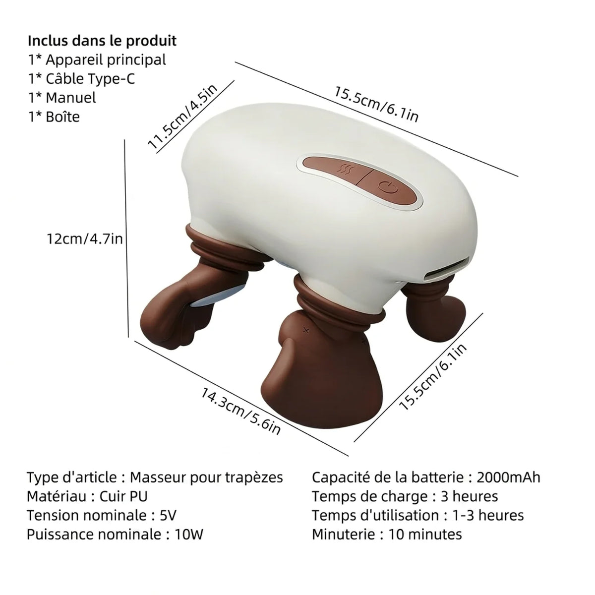 Masseur Sans Fil Cou Nuque et Épaules 4D Massage Cervical à Pétrissage