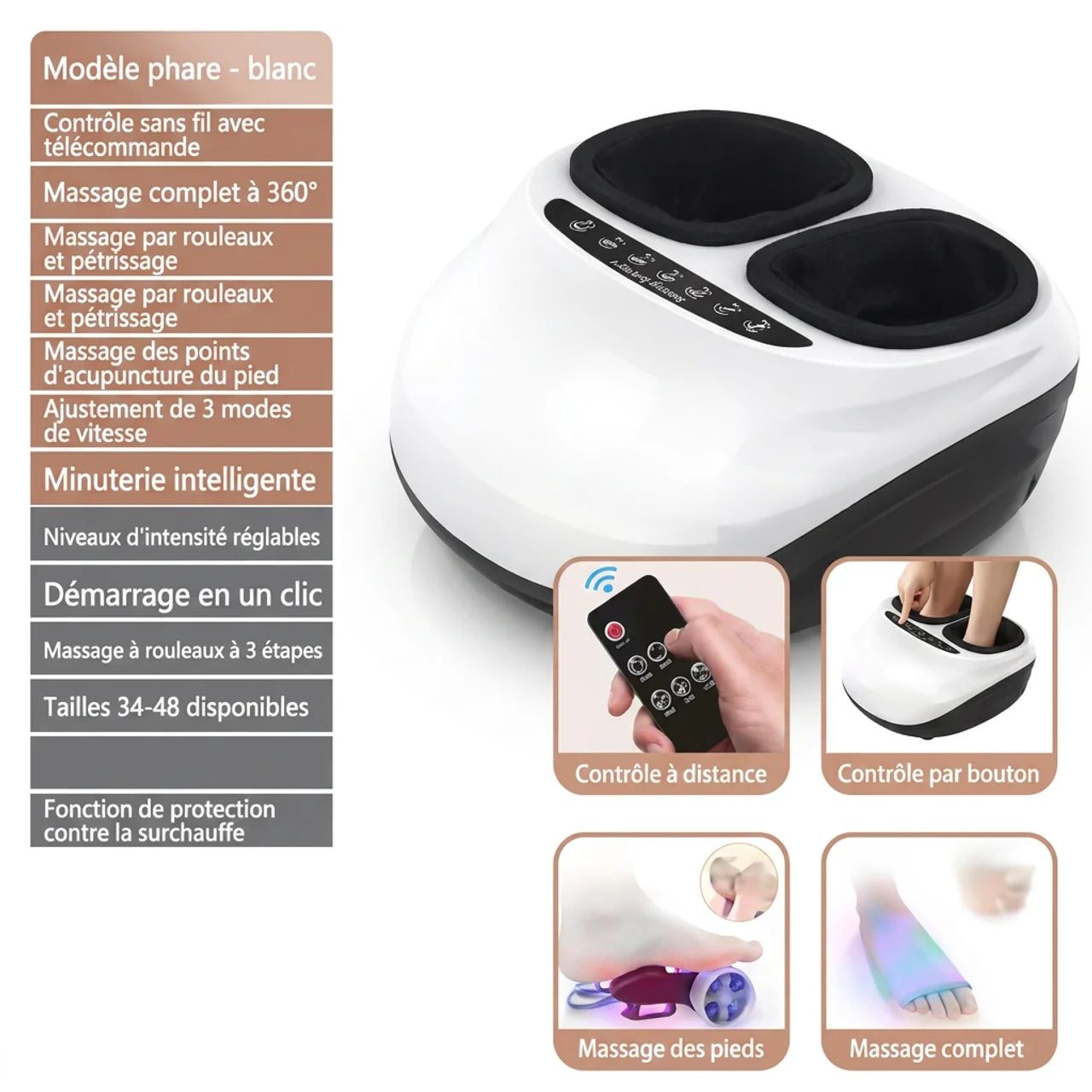 Masseur de Pieds Électrique Chauffant avec Compression & Rouleaux Plantaires