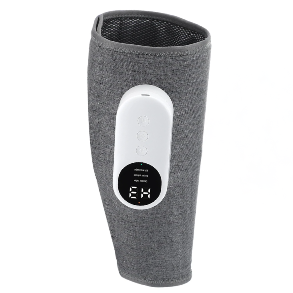 Une machine pour deux objectifs : à gauche, une personne utilisant le masseur pour les jambes ; à droite, une personne utilisant le masseur pour les bras.