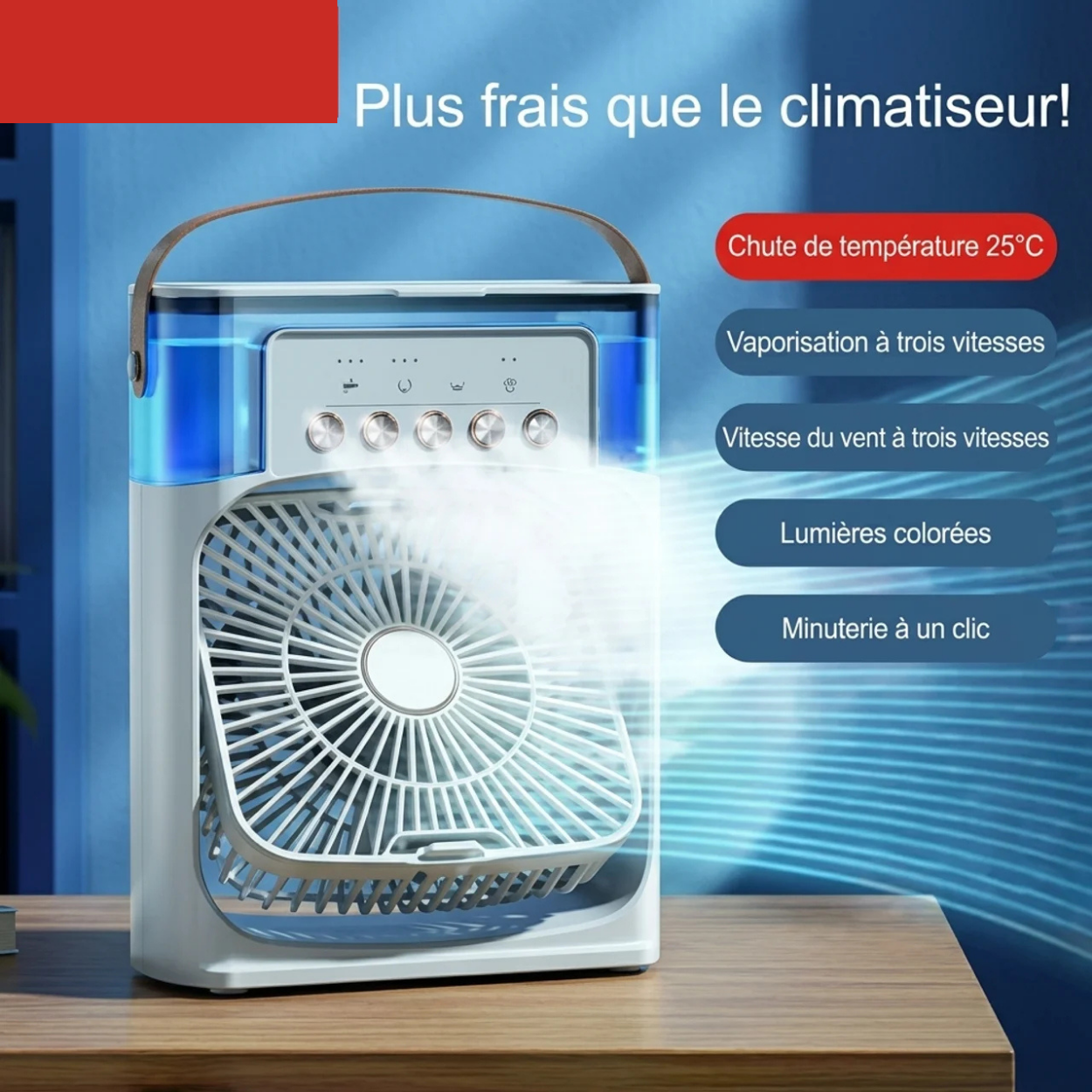 Mini Ventilateur Portable Humidificateur Refroidisseur d’Air & Veilleuse LED
