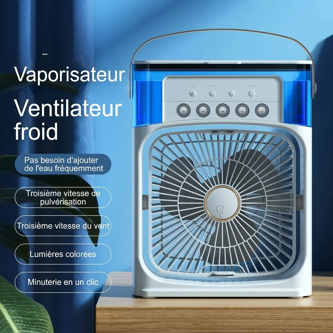 Mini Ventilateur Portable Humidificateur Refroidisseur d’Air & Veilleuse LED