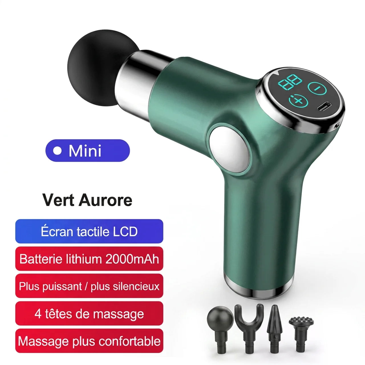 Mini Pistolet de Massage Musculaire LCD 32 Vitesses USB-C
