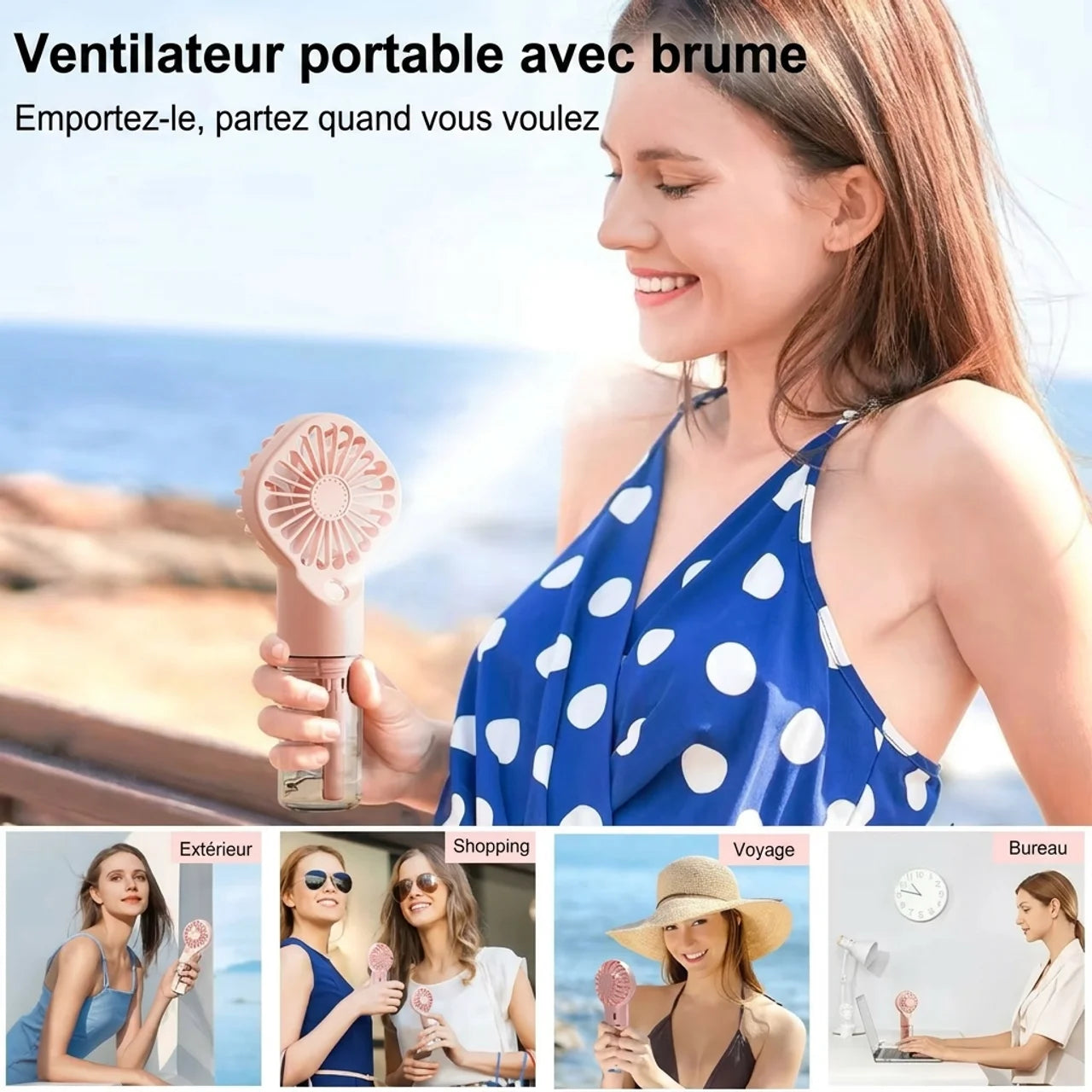 Mini Ventilateur de Poche Brumisateur Portable USB Rechargeable pour Voyage et Bureau
