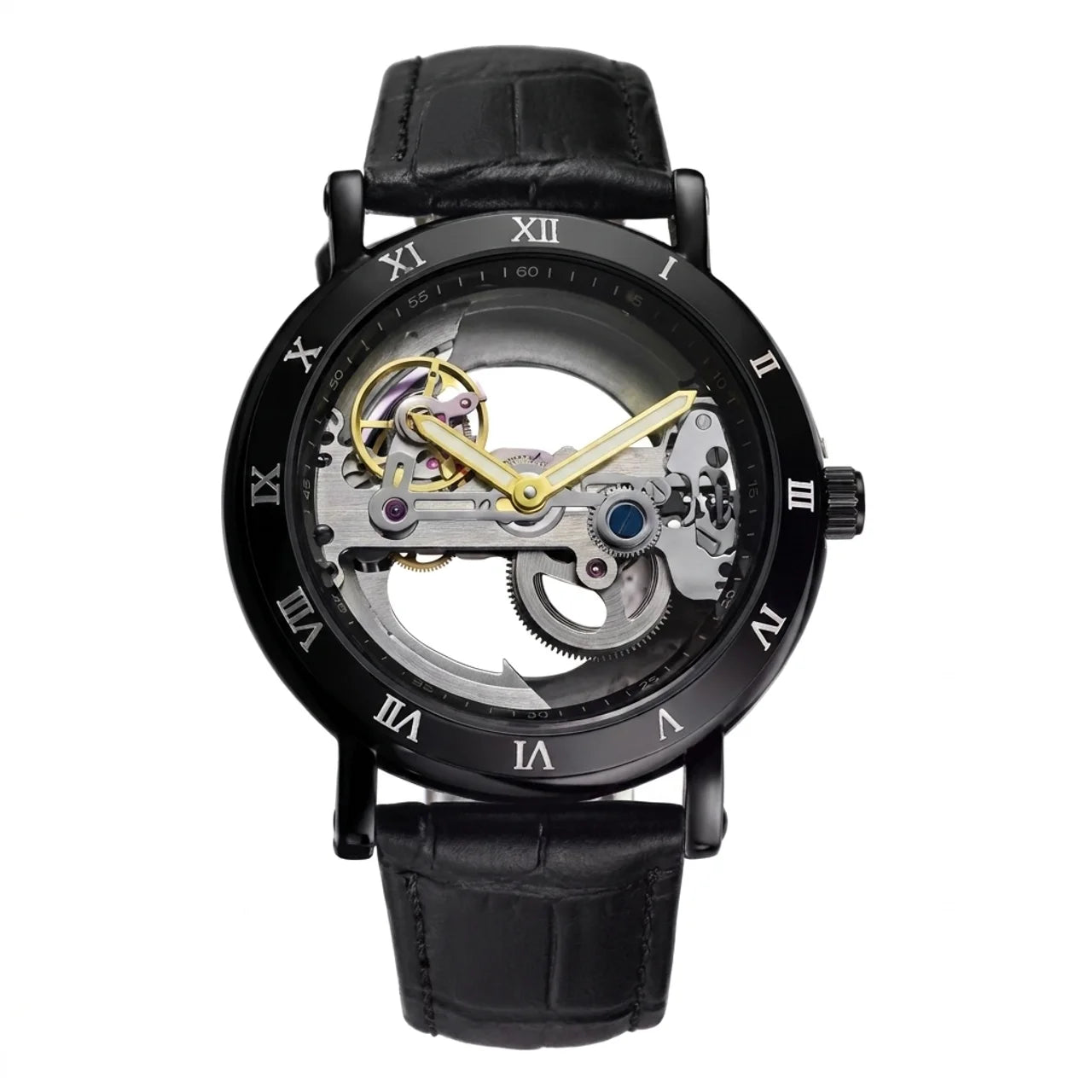 Montre Mécanique Squelette Homme Mouvement Apparent & Bracelet Élégant