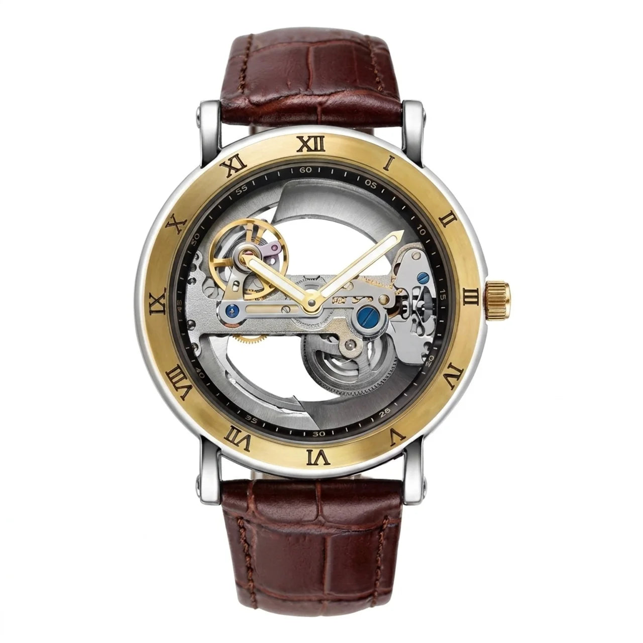Montre Mécanique Squelette Homme Mouvement Apparent & Bracelet Élégant