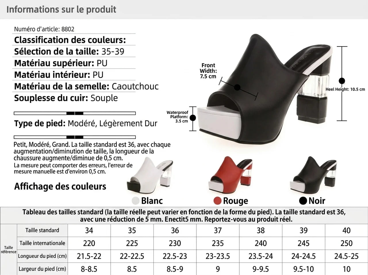 Mules Talon Élégance Luxe Talon Carré Transparent et Bout Ouvert