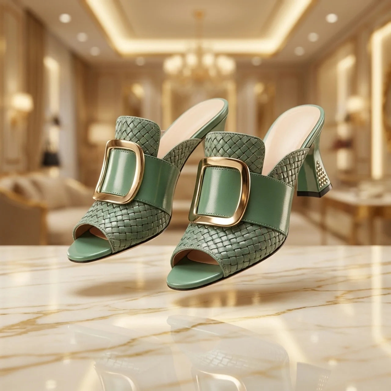 Mules à Talon Haut Femme Sandales Été Bout Ouvert Style Tressé