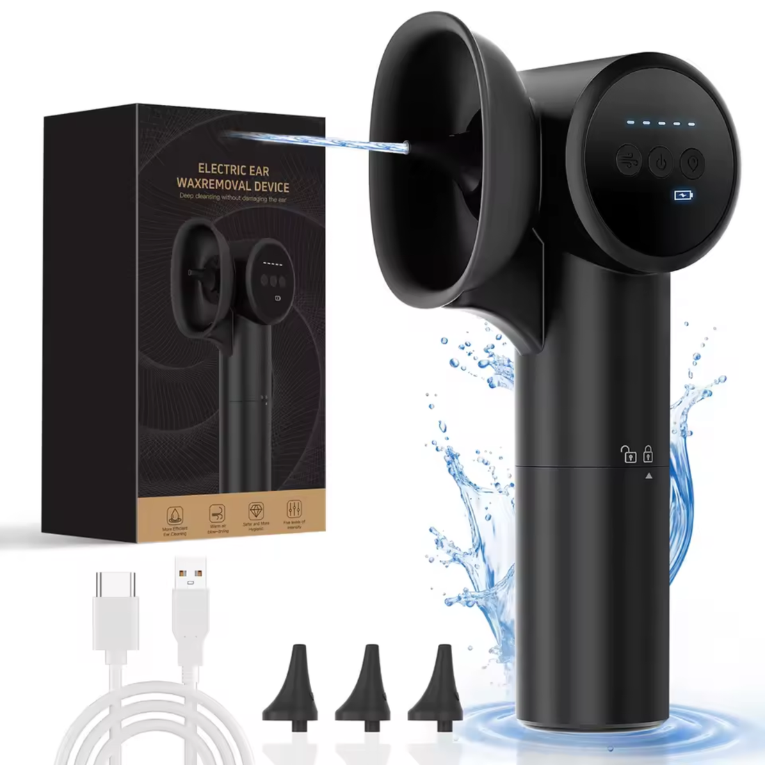 Nettoyeur d’Oreilles Électrique 2-en-1 à Eau & Air Chaud