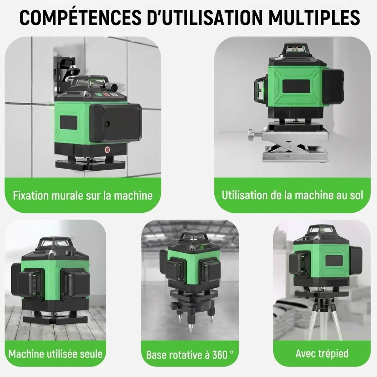 Niveau Laser Vert 4D 16 Lignes 3x360° Auto-Nivelant Précision Professionnelle