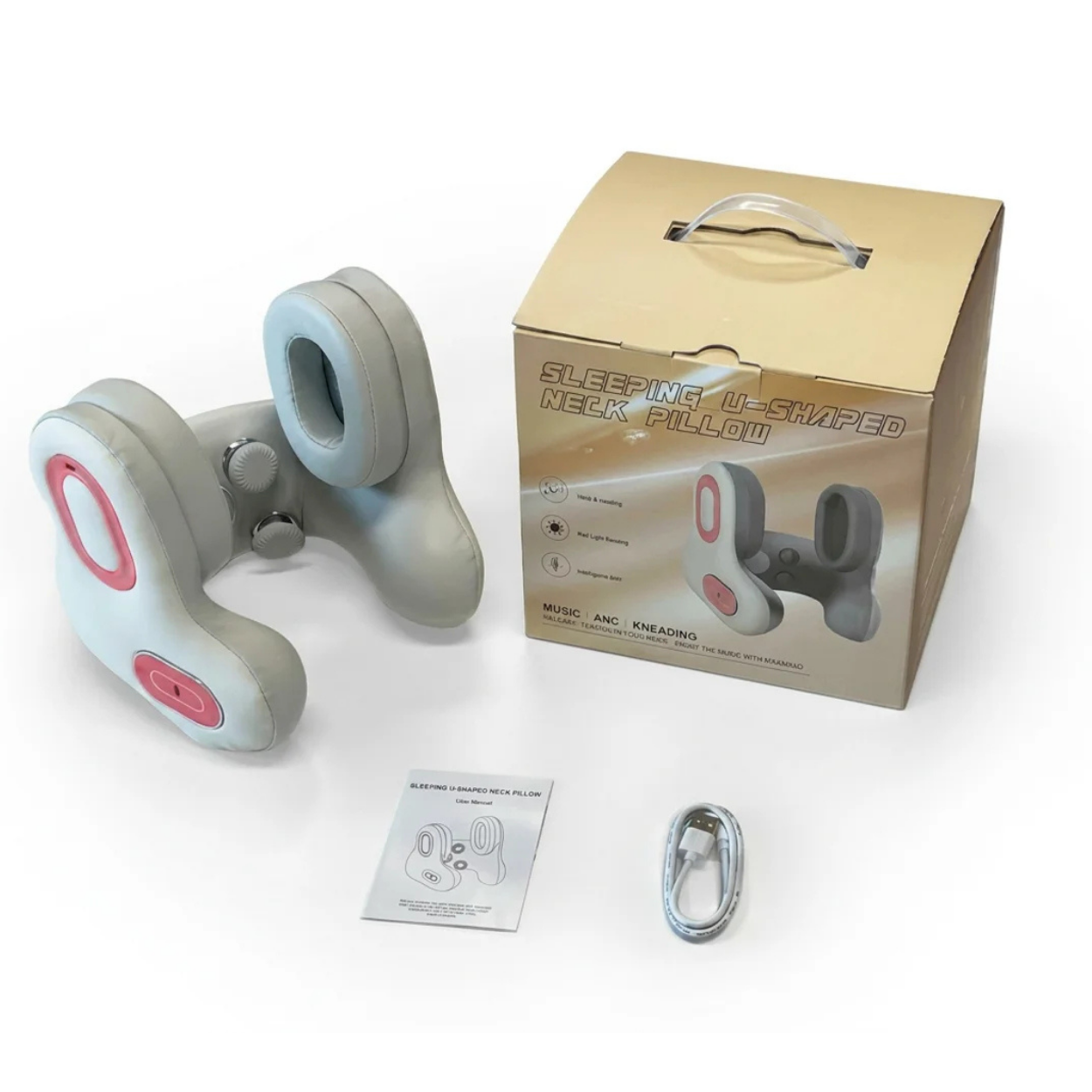 Oreiller de Voyage Cervical 3-en-1 avec Masseur Chauffant et Casque Bluetooth Anti-Bruit