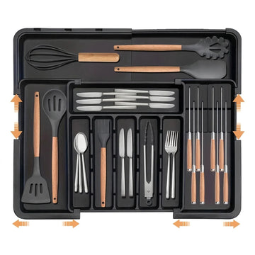 Organisateur de couverts extensible pour tiroir de cuisine Plateau réglable de 6 à 9 compartiments