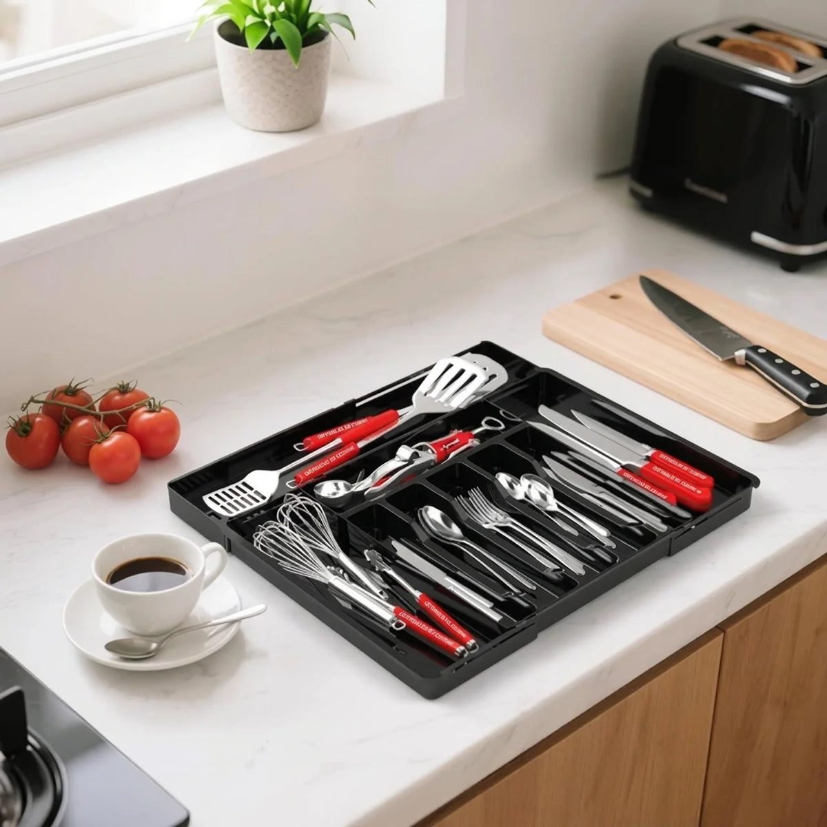 Organisateur de couverts extensible pour tiroir de cuisine Plateau réglable de 6 à 9 compartiments