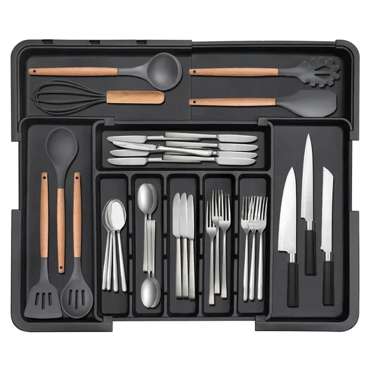 Organisateur de couverts extensible pour tiroir de cuisine Plateau réglable de 6 à 9 compartiments