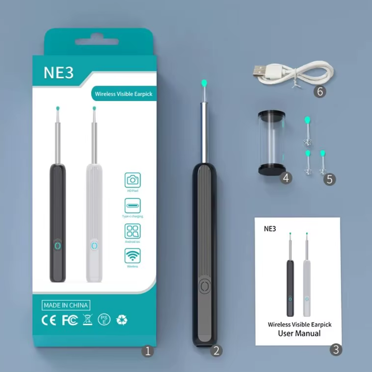 Otoscope Sans Fil Nettoyeur Oreille Visuel Intelligent