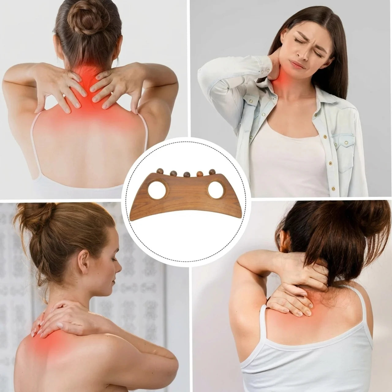 Outil de Massage Gua Sha en Bois Drainage Dos Nuque Jambes et Cellulite