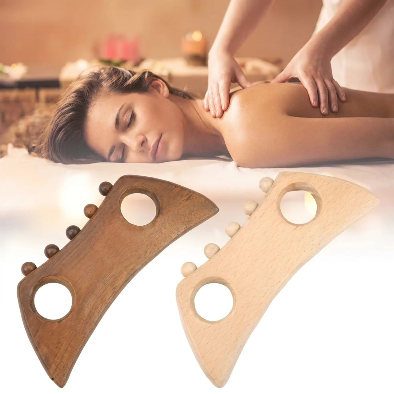 Outil de Massage Gua Sha en Bois Drainage Dos Nuque Jambes et Cellulite