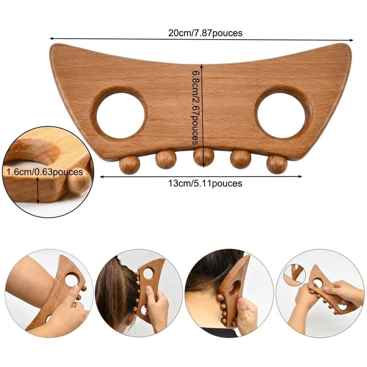 Outil de Massage Gua Sha en Bois Drainage Dos Nuque Jambes et Cellulite