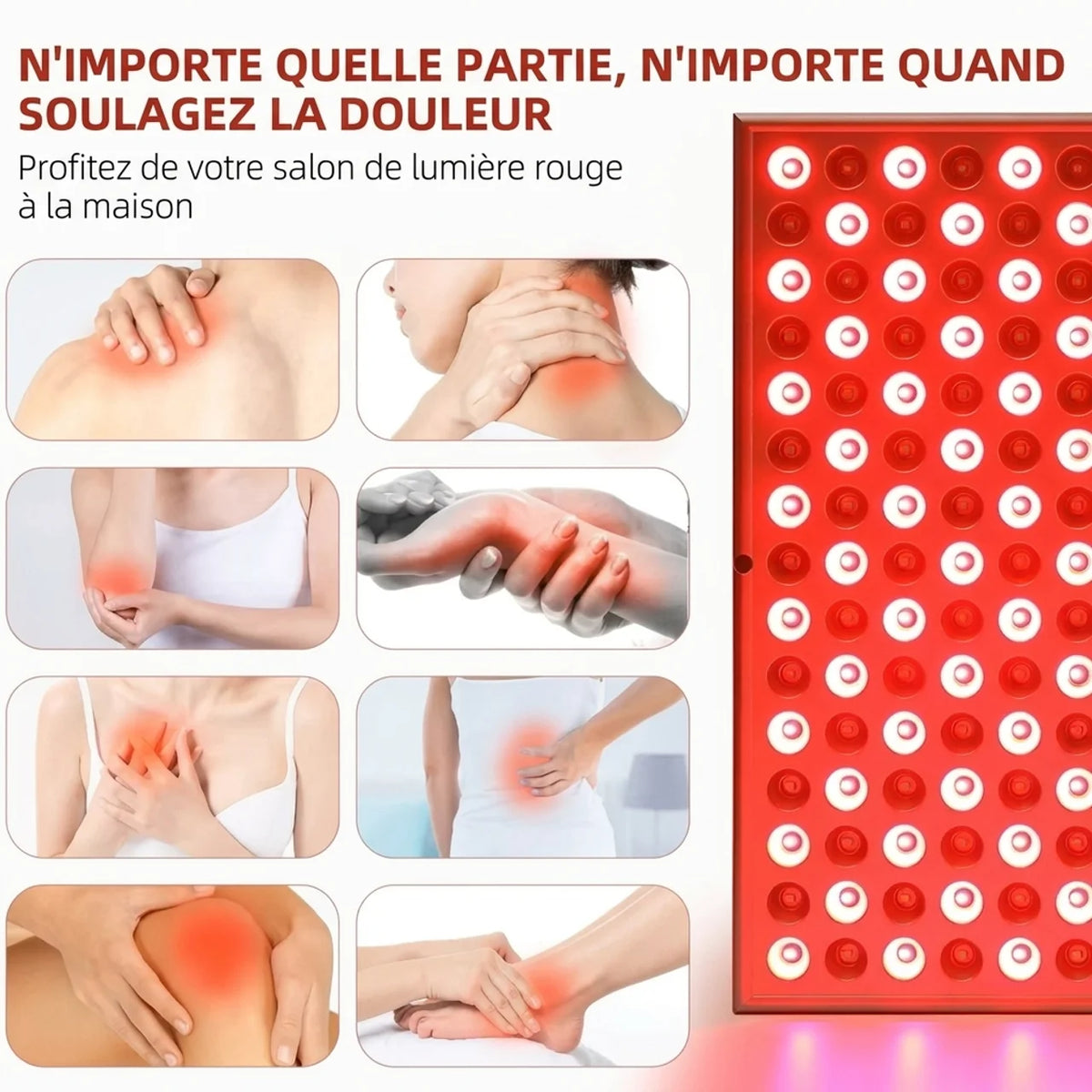 Panneau de Thérapie par la Lumière Rouge 225 LED Soulagement Musculaire à Domicile