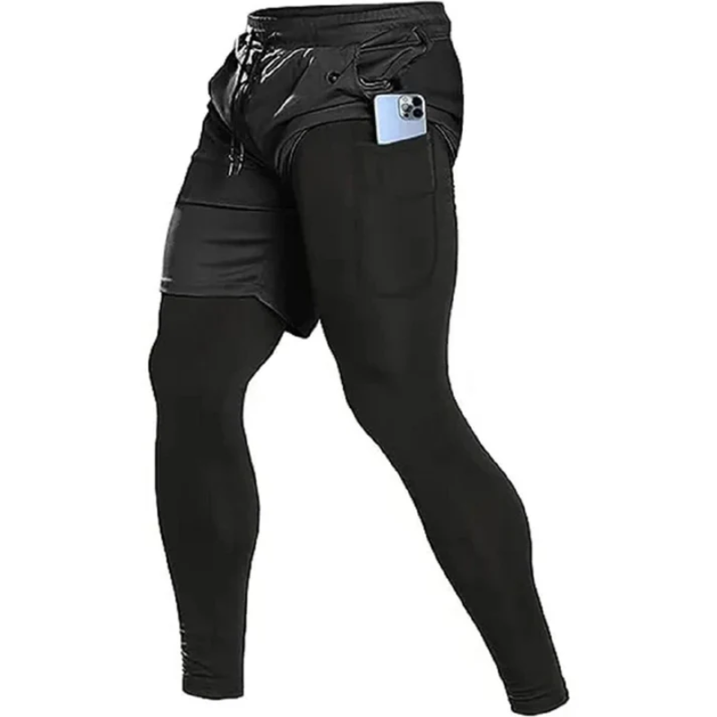 Pantalon de Course 2-en-1 – Compression & Jogging Double Couche