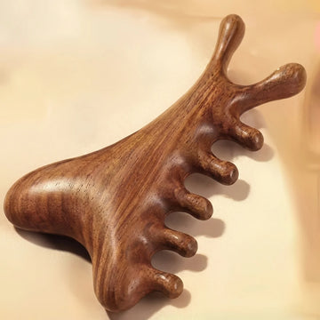 Peigne de Massage en Bois de Santal 4-en-1 – Visage Cuir Chevelu Cou et Corps