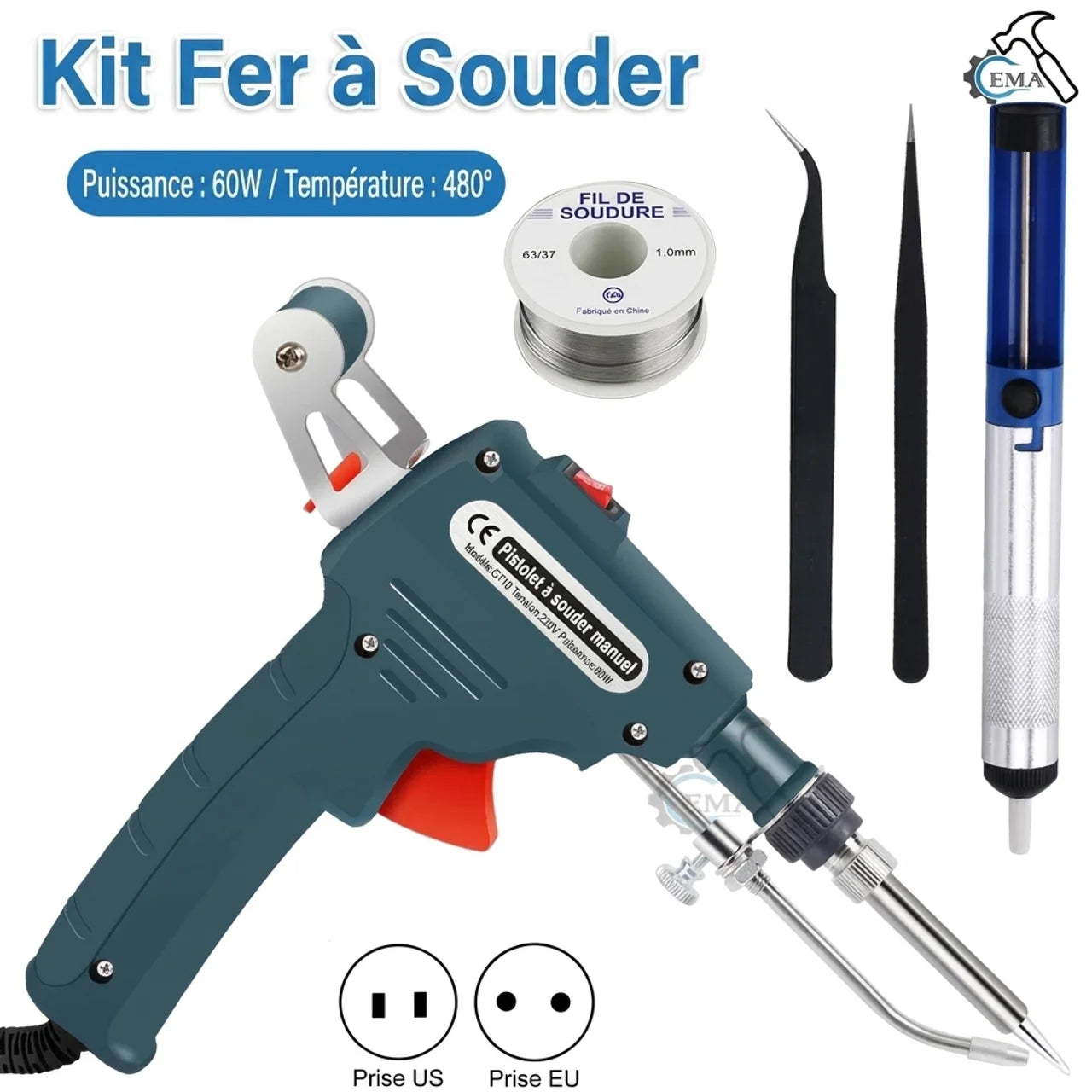Pistolet à Souder Électrique Automatique 60W avec Alimentation Automatique en Étain