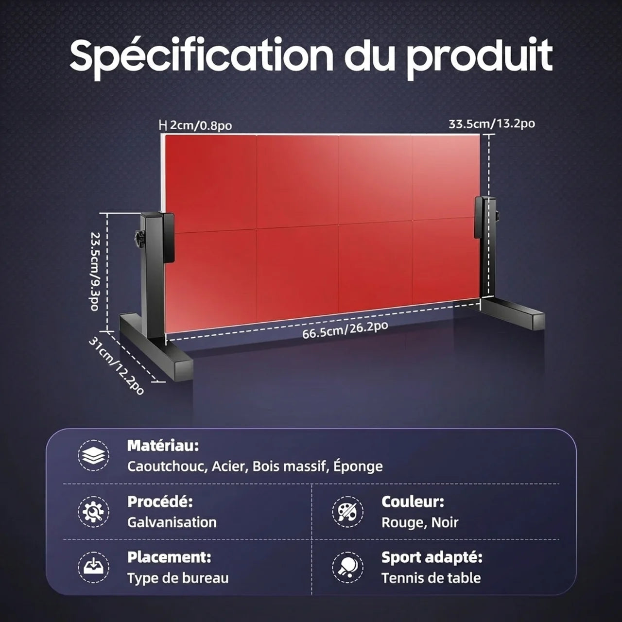 Planche de Tennis de Table Entraîneur de Ping Pong Réglable à 360°