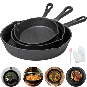 Ensemble de 3 Poêles en Fonte Premium Cuisson Authentique & Durable