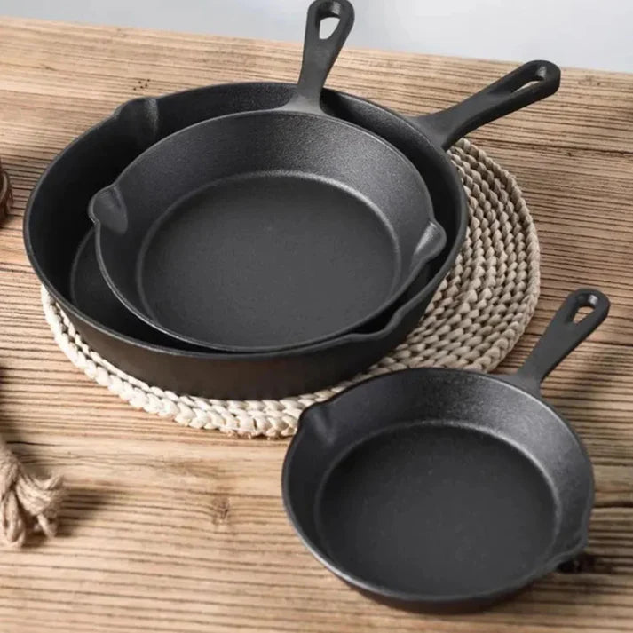 Ensemble de 3 Poêles en Fonte Premium Cuisson Authentique & Durable
