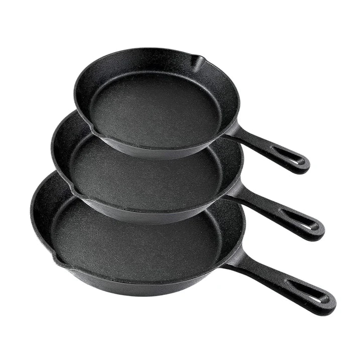 Ensemble de 3 Poêles en Fonte Premium Cuisson Authentique & Durable