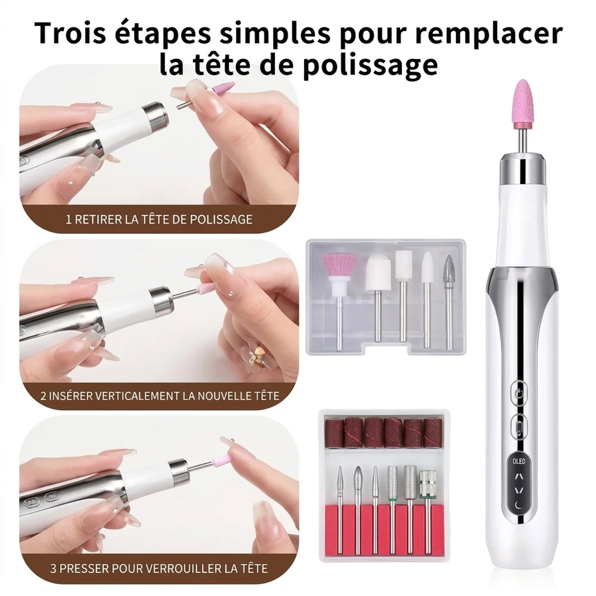 Ponceuse à Ongles Électrique Professionnelle Kit de Manucure et Pédicure Sans Fil