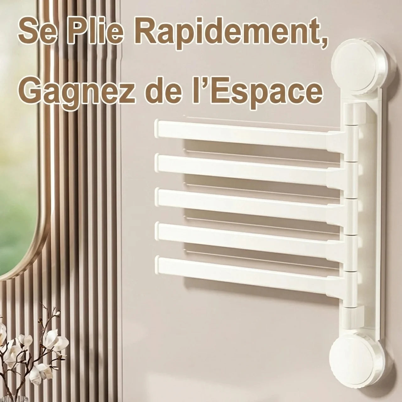 Porte Serviettes Rotatif Aluminium Ventouses Fixation Sans Perçage