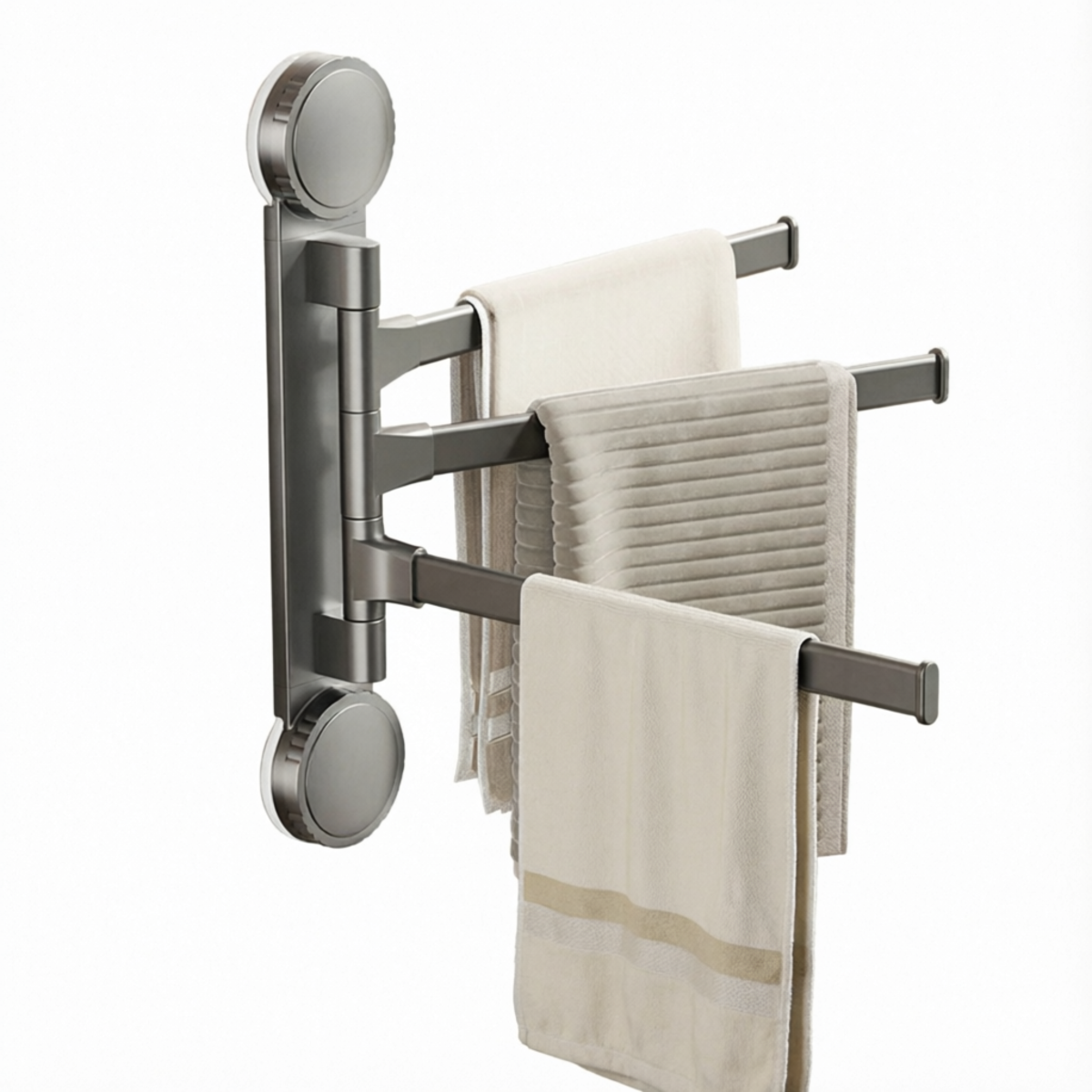 Porte Serviettes Rotatif Aluminium Ventouses Fixation Sans Perçage