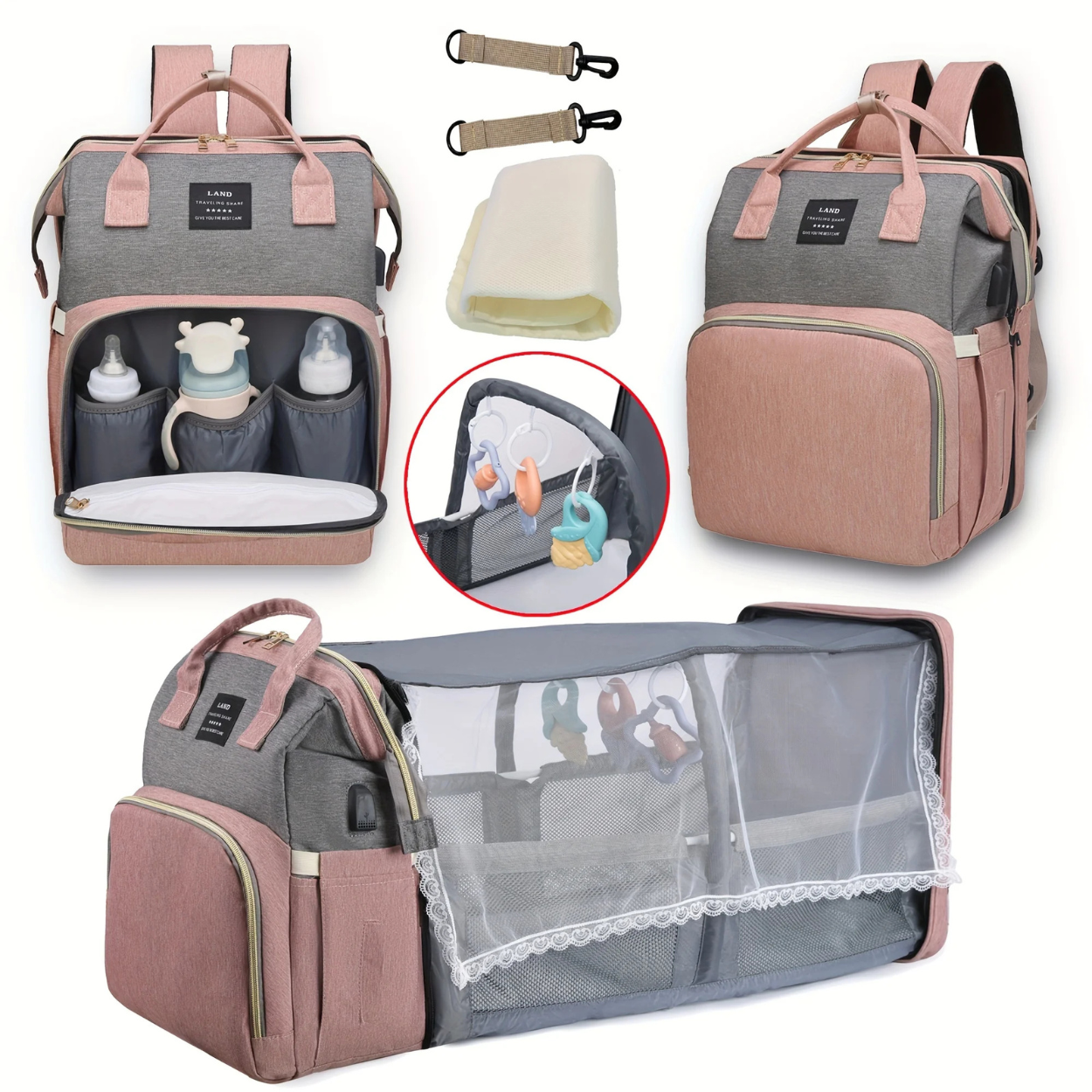 Sac à Langer Multifonction 3-en-1 Avec Berceau Portable