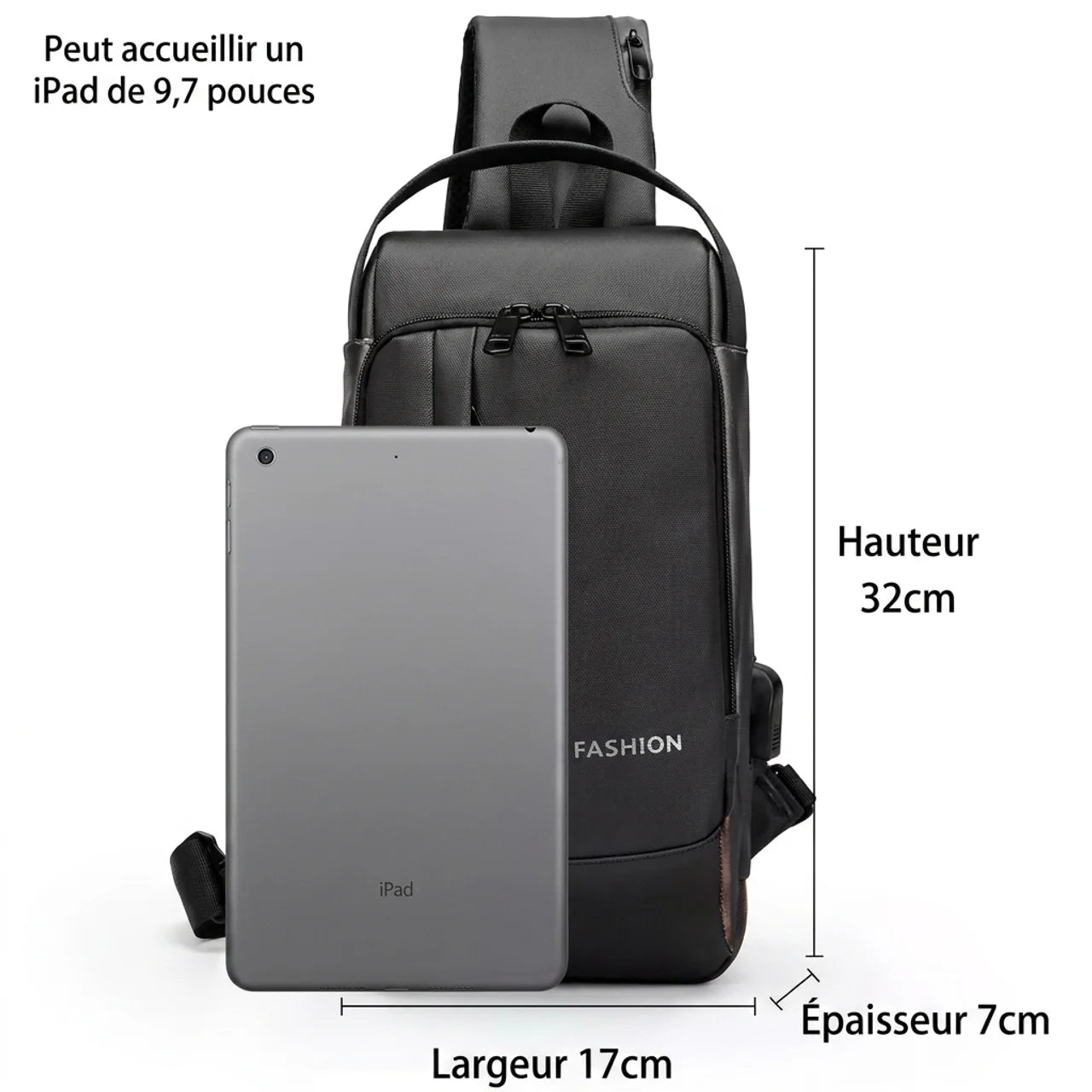 Sac Bandoulière Antivol Imperméable avec Port USB