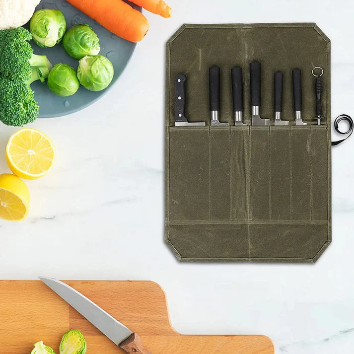 Sac Porte Couteaux en Toile Cirée Rangement Portable pour Couteaux de Chef