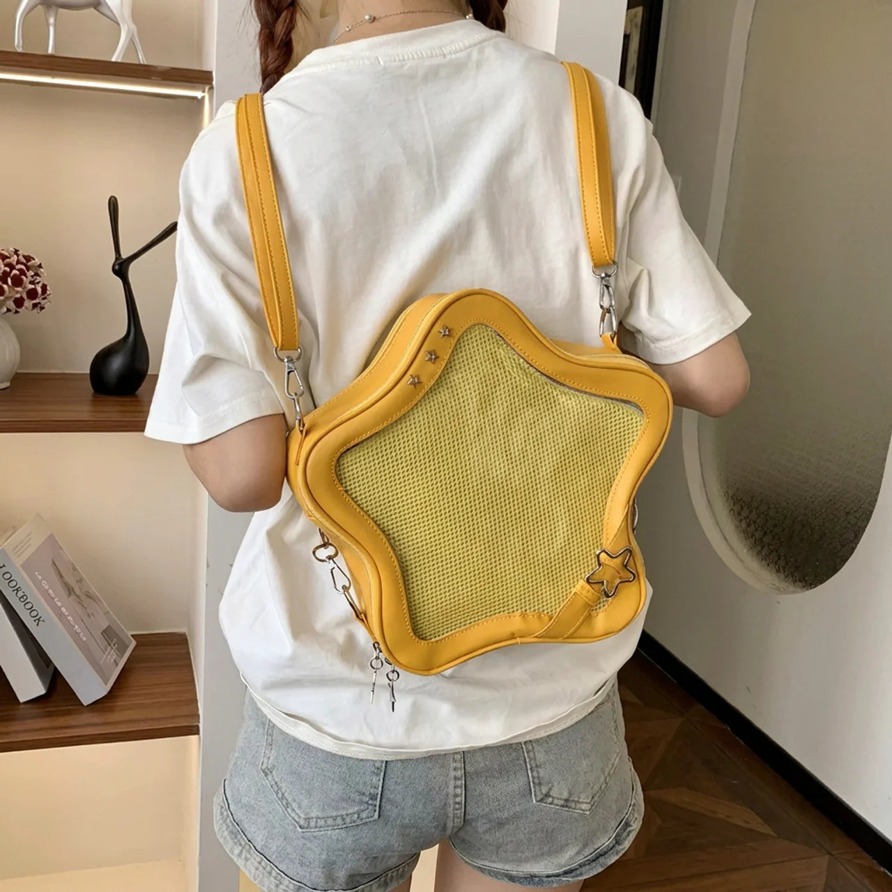 Sac à Dos Étoile Transparent Sac Bandoulière Kawaii pour Pins Badges et Peluches