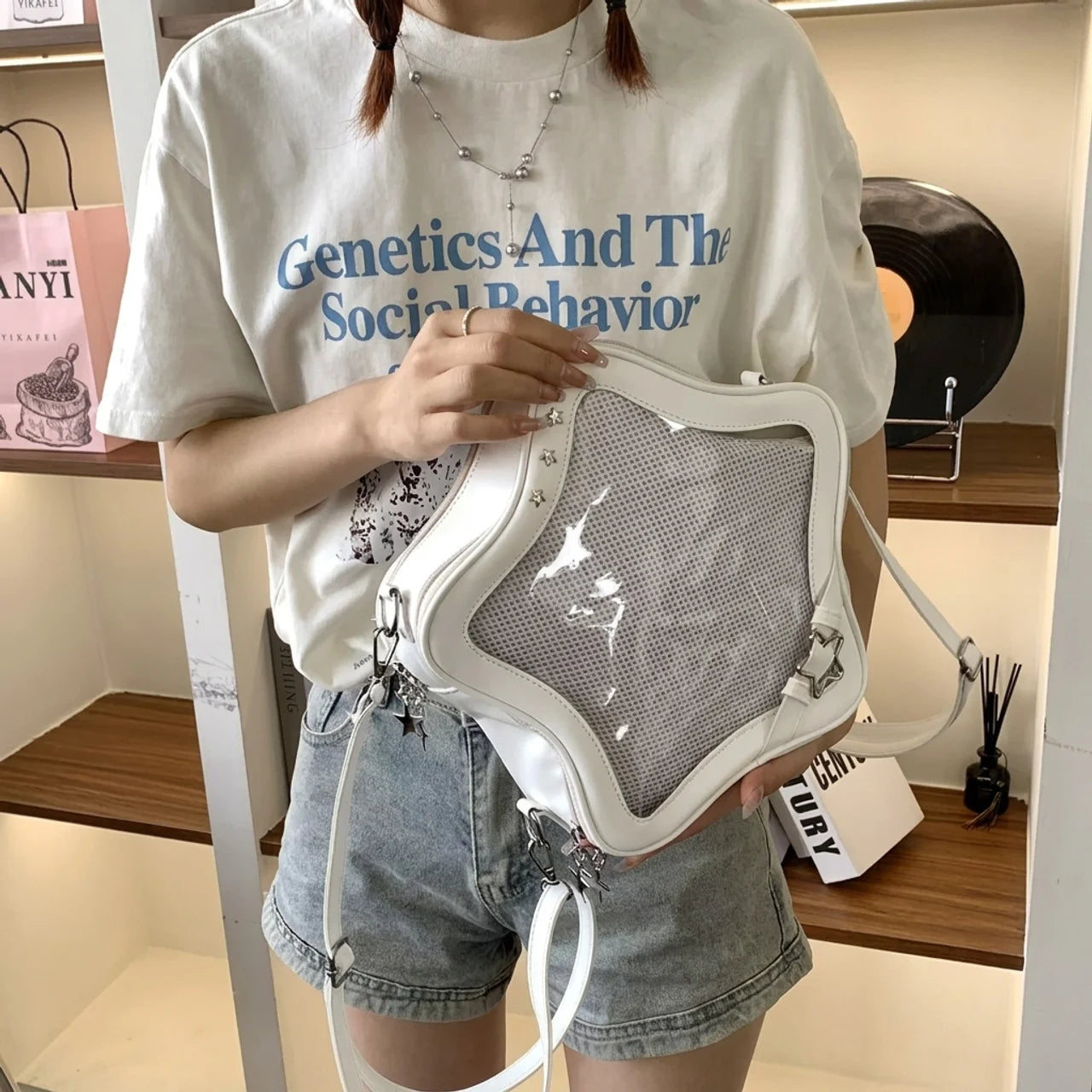 Sac à Dos Étoile Transparent Sac Bandoulière Kawaii pour Pins Badges et Peluches